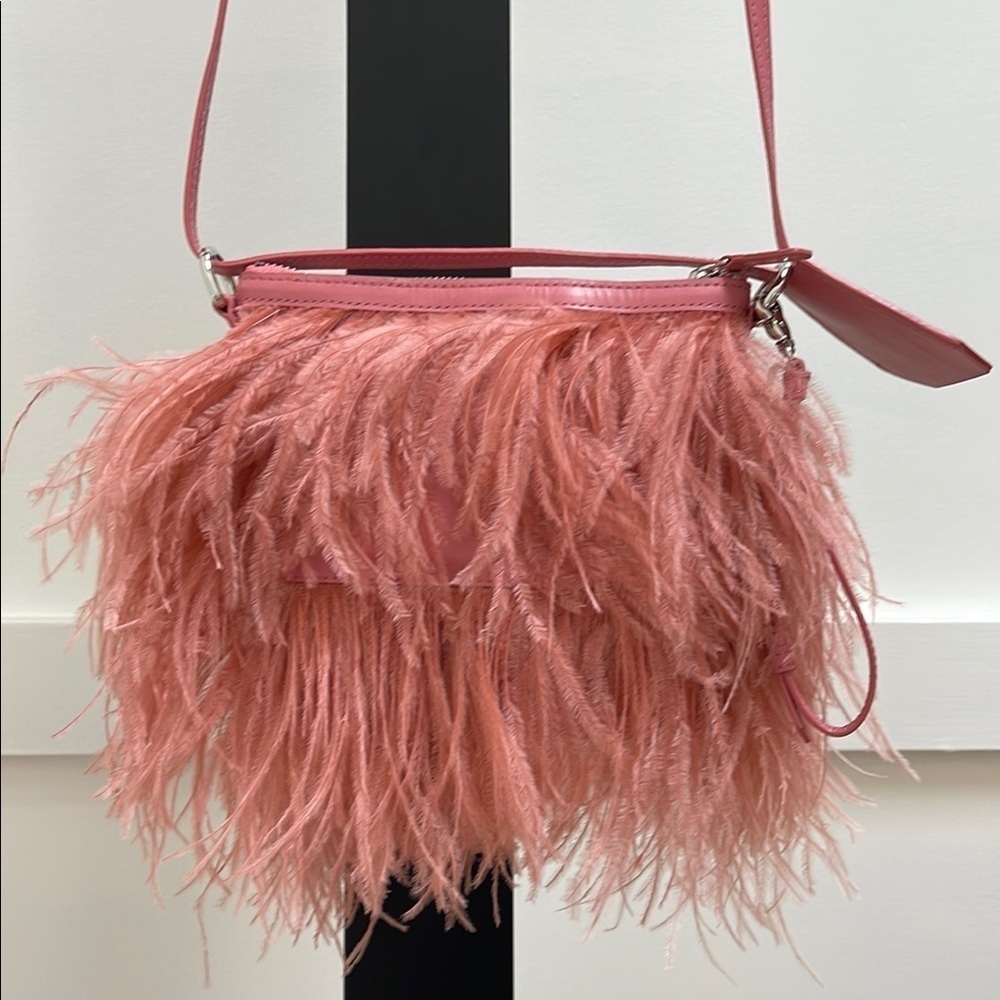 MARQUES ALMEIDA Pink Ostrich Feather and Leather purse bag NEW